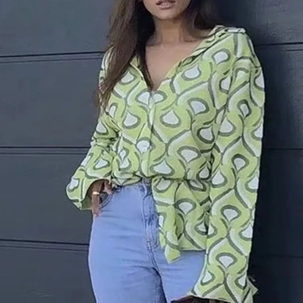 

Women Tops Print Blouses 2021 Spring Autumn Print Loose Lapel Long Sleeve Top Female Shirt Elegant Blouses Casual Chic Clothing