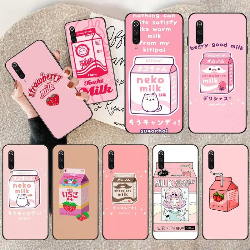 Мягкий чехол для телефона Kawaii Japanese Strawberry Milk Xiaomi Mi Note 10 Lite 9T Pro xiaomi CC9 9SE|Бамперы| |