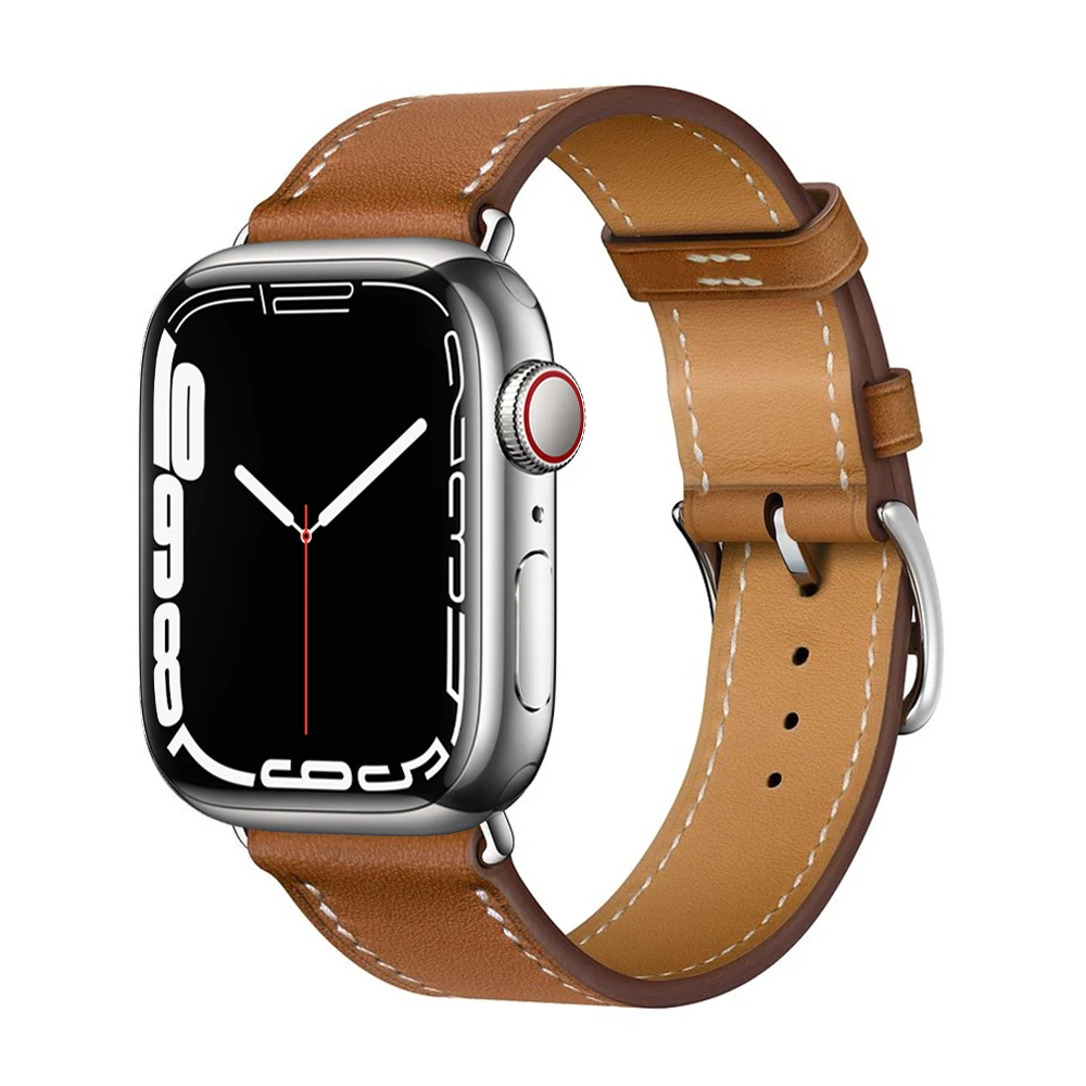 Business Real Leather Loop Bracelet Belt Band for Apple Watch SE 8765 42MM 38MM 44MM 40MM Strap on Smart iWatch 4 Watchband 45mm