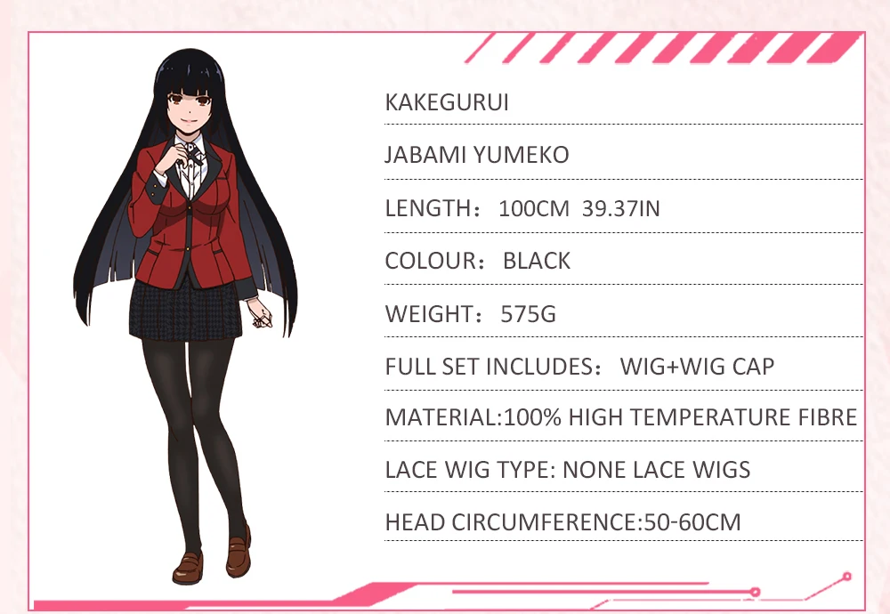 Анихат Jabami Yumeko парик аниме Kakegurui косплей парик женский черный 100 см термостойкие синтетические волосы Kakegurui Jabami парики