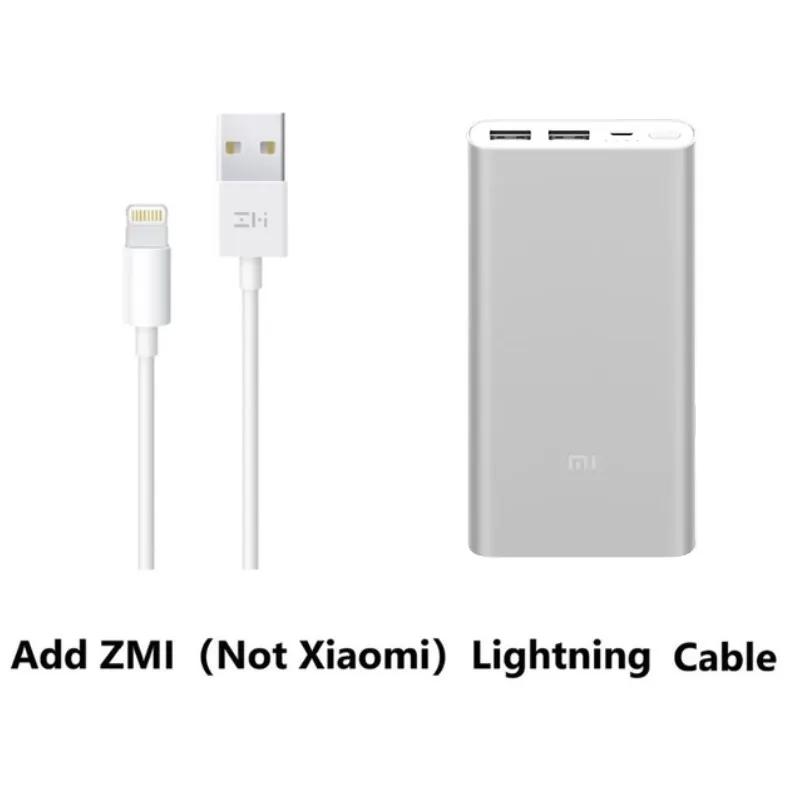 Add Lightning Cable 10000 мАч Xiaomi Mi внешний аккумулятор 2 внешних аккумулятора 15 Вт Быстрая Зарядка Внешний аккумулятор 10000 PLM09ZM с двойным USB выходом для телефона - Цвет: Add Lightning Cable