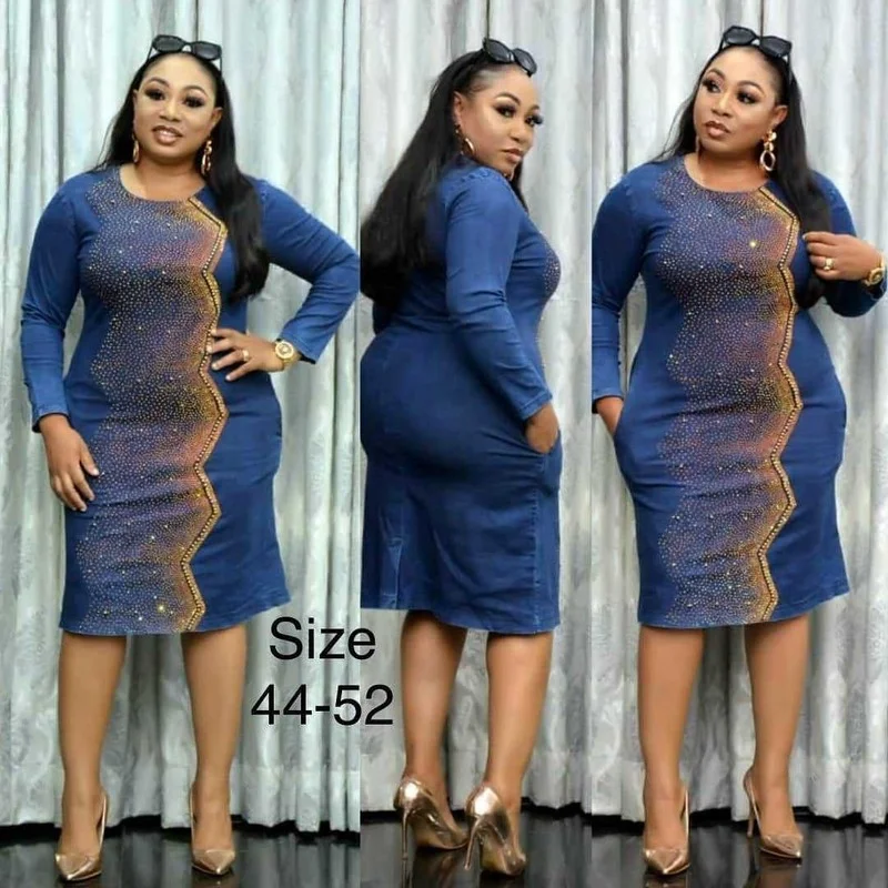 Большой Размеры 5XL Модные женские джинсовые горячей бурения платье Элегантная