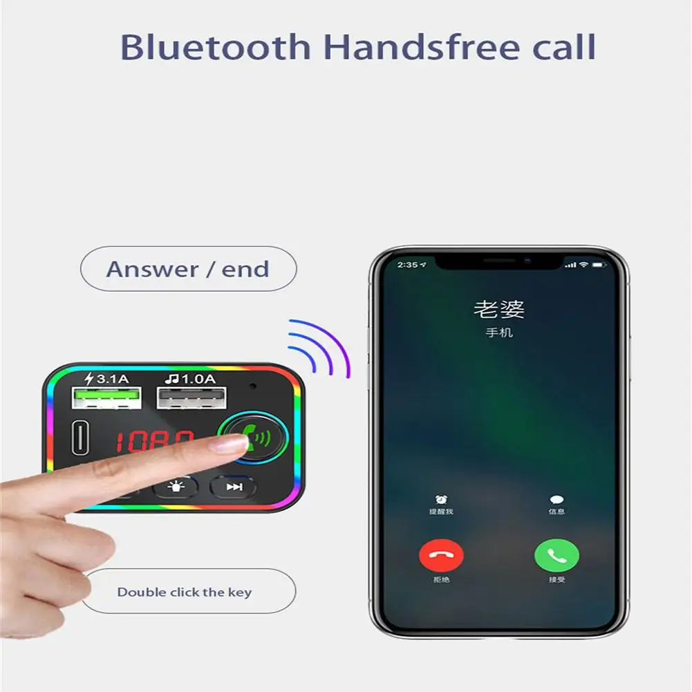 Car FM Transmitter 3.1A USB/PD Port Charger For Iphone Samsung Hands-free Bluetooth Kit 12V-24V Vehicle Mp3 Player | Автомобили и