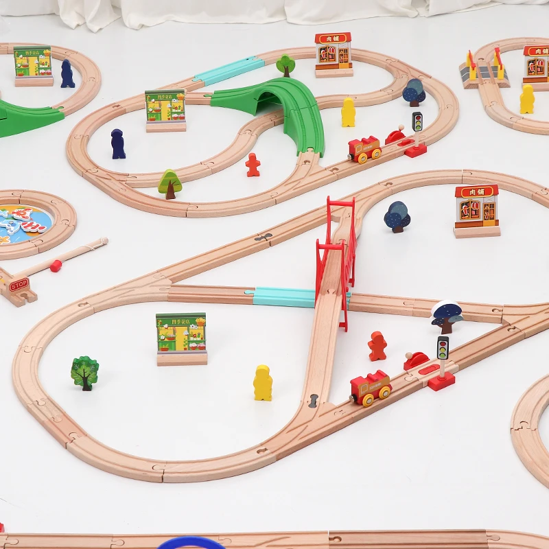 Conjunto de Trem de Madeira com Trilho Compatível com Brinquedo Educacional para Crianças Magnético Trem Elétrico Simples