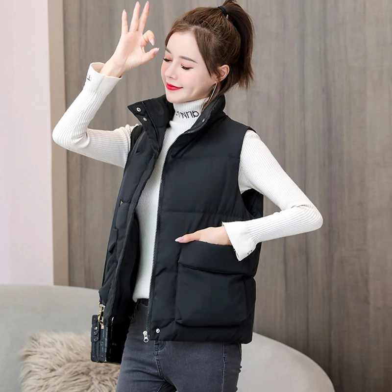 

Women Oversize waistcoat Vest 6 colors 2020 Winter New Korean Zipper Vest Female Fashion Solid color Waist Cotton Vest Jacket