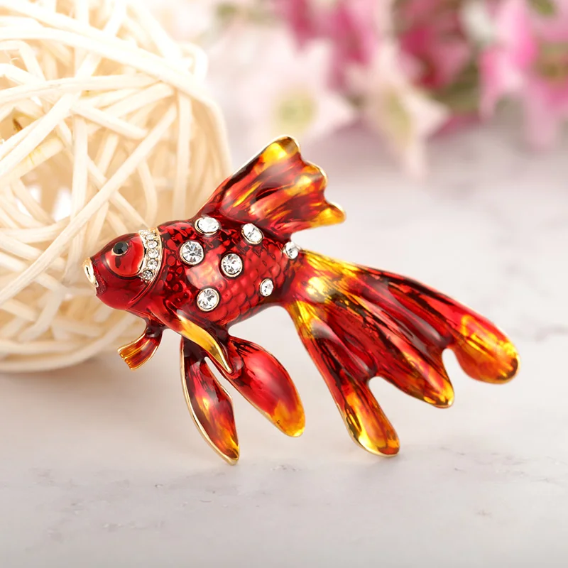 Blucome микс Эмаль Кристалл красная брошки Золотая рыбка вечерние повседневные