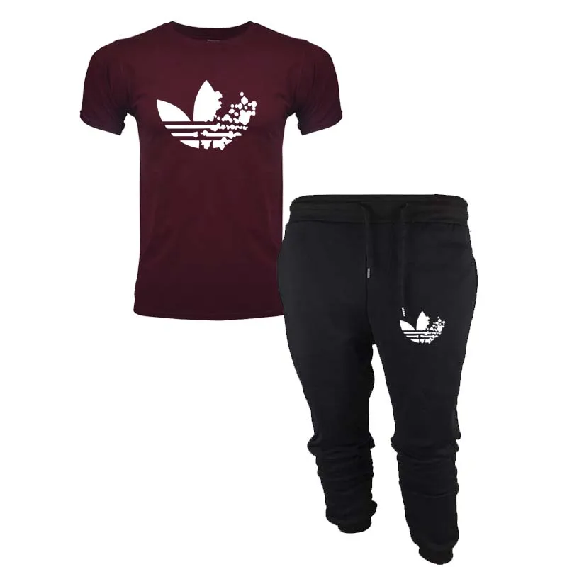 2019 ropa de hombrenuevo negro хип хоп Уличный удлинитель hombres camiseta + Pantalones marca verano algodón camisetas