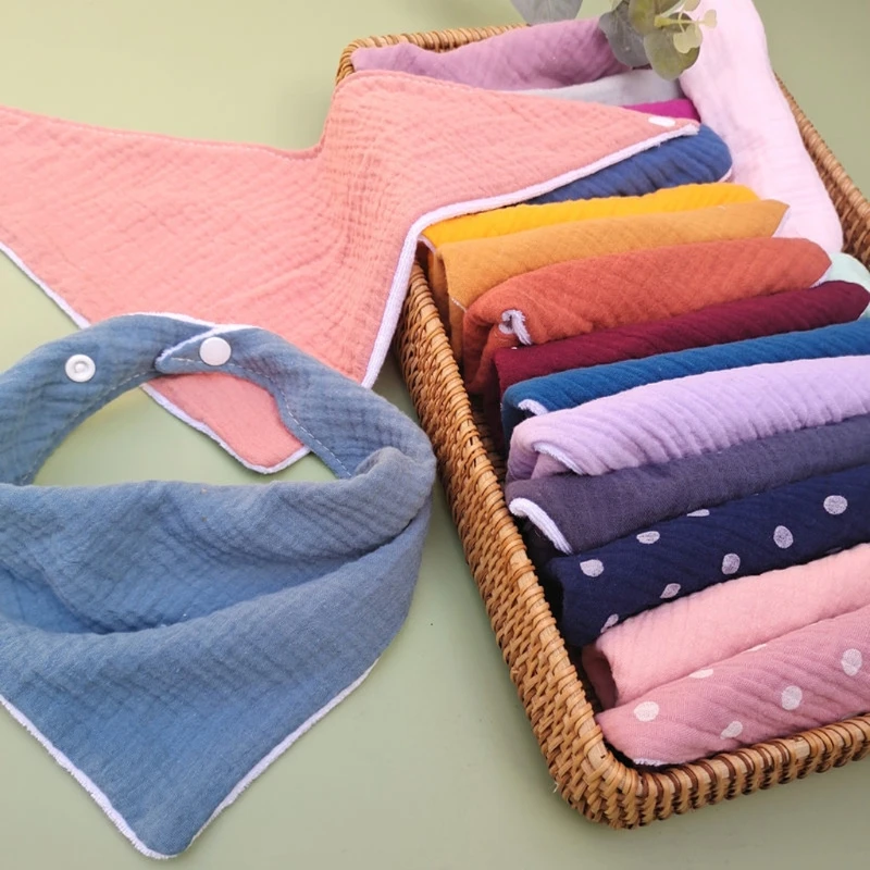 

J2FF 1pc Baby Bibs Cotton Accessories Newborn Solid Color Snap Button Soft Triangle Saliva Towel Feeding Drool Bibs