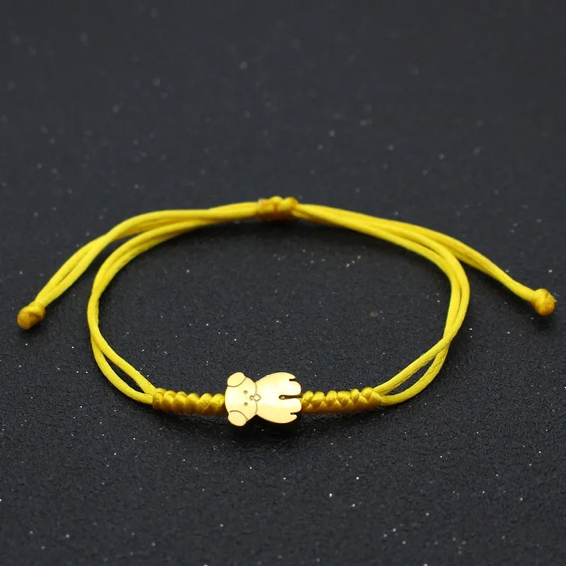 Yellow Новинка, золотой цвет милый маленький браслет медведь, пара желаний на удачу, ручная работа, плетеные браслеты дружбы для женщин и мужчин, ювелирные изделия - Окраска металла: Yellow