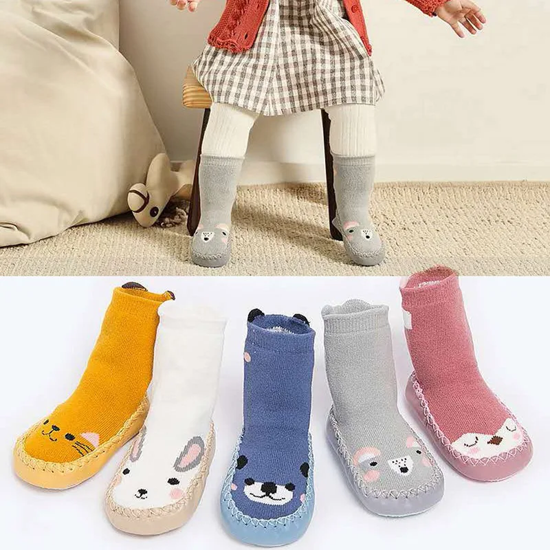 

New Style Socks Slippers For Toddler Fashion Baby Girls Boys Cute Cartoon Animal Thick Warm Socks Kids Anti-Slip Socks Slippers