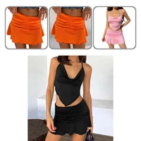 short skirt skin friendly solid color ruffle a line skirt with bandage tank top bodycon skirt for home