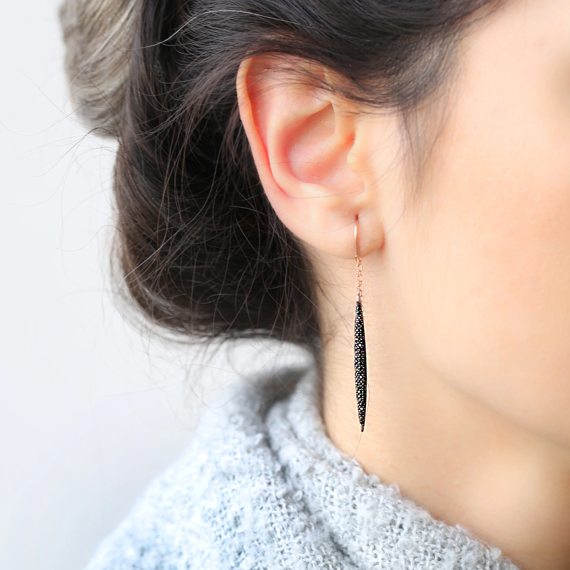 

Hot Sale 925 Sterling Silver Long Earrings Black Zircon Stone Elegant Turkish Handmade SPENTA Jewelry