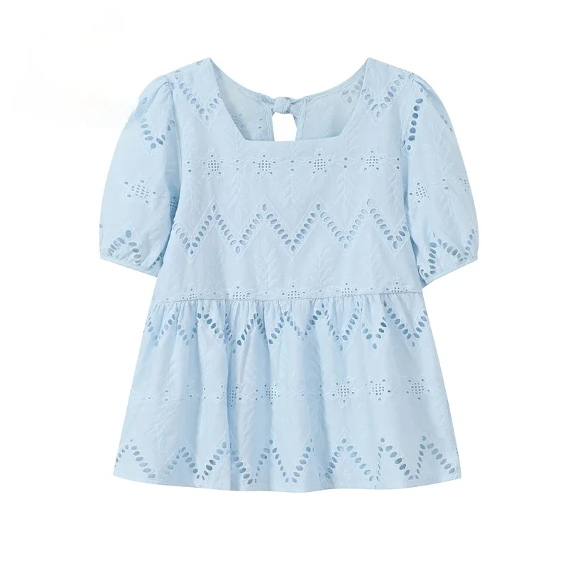 

Korean Sweet Style Square Collar Short Sleeve Women's Shirt 2021 Summer Elegant Temperament Office Ladies Loose Casual Blouse