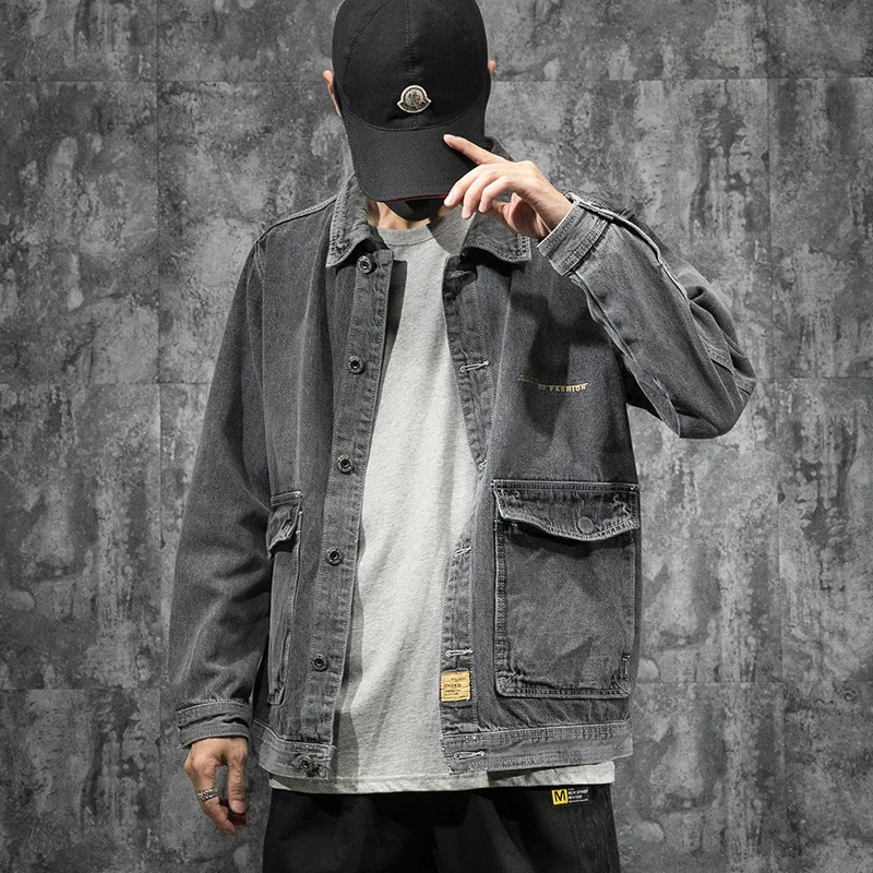 

Wholesale 2020 Fashion teenagers grey Denim jacket male loose European American street hip-hop casual jacket tooling top hombre