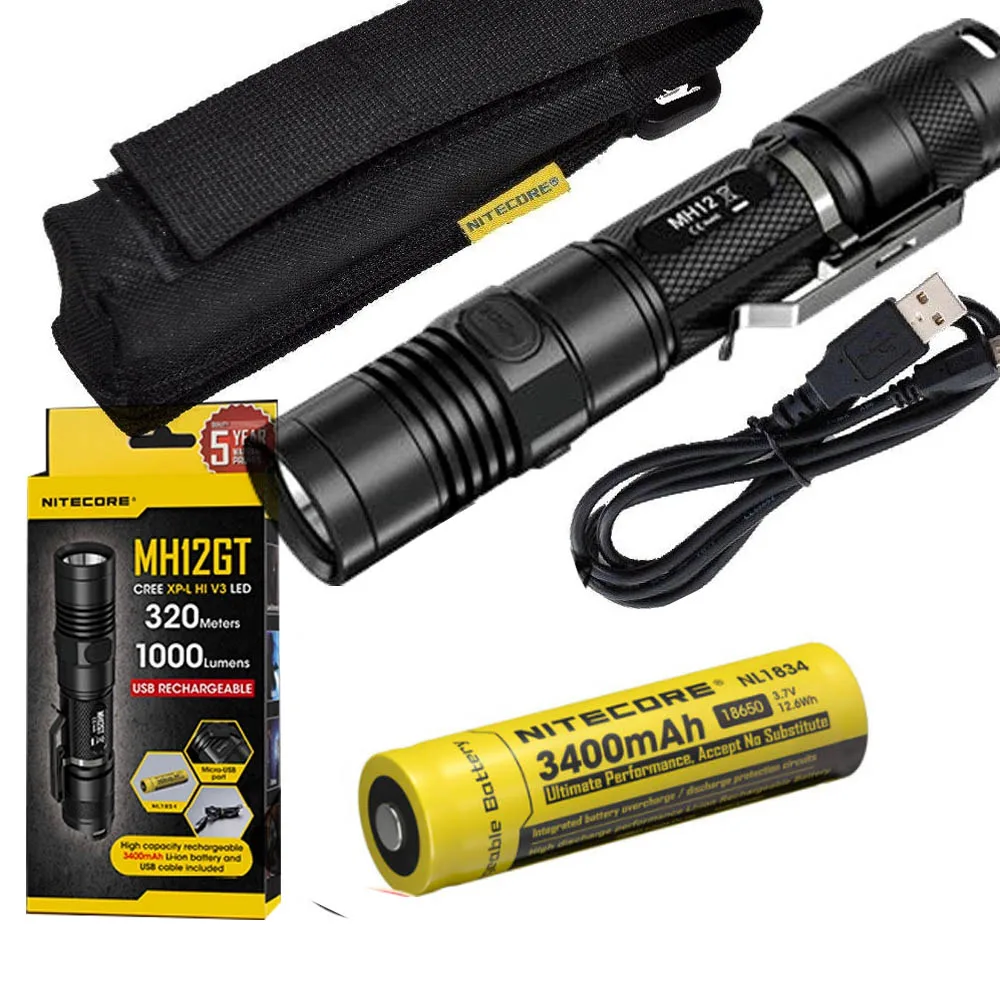 NITECORE MH12GT 1000 люмен светодиодный 18650 3400mah аккумулятор USB Перезаряжаемый Фонарик