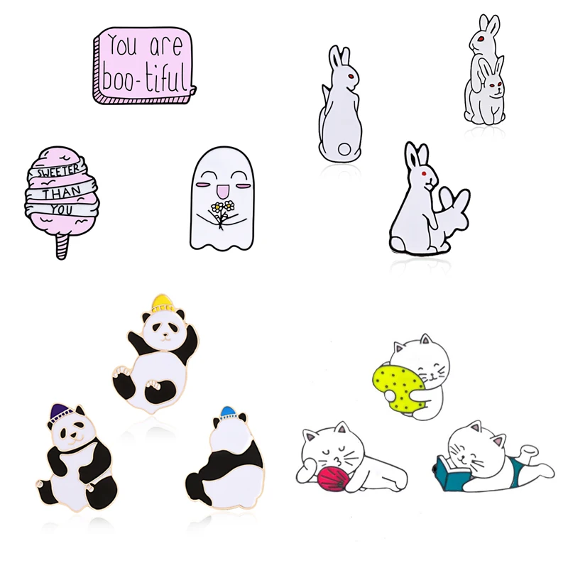 3 шт./компл. эмалированные Броши Pandas Rabbit Cats Ghost Notes булавки для сумки бейджи одежда