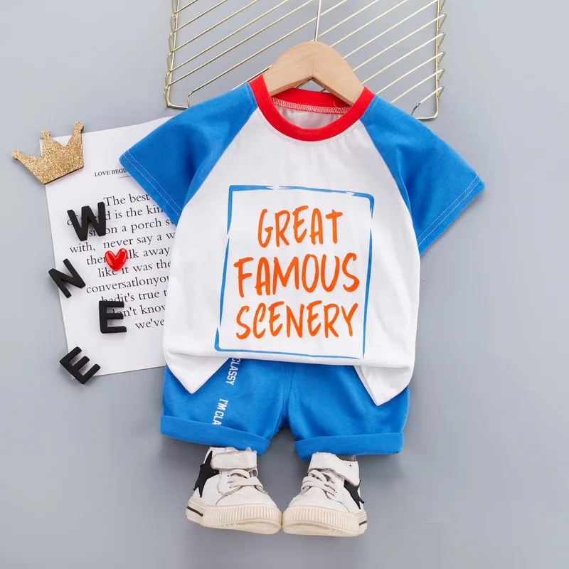 

2021 Fashion Children Casual Clothing Summer Baby Boys Girls Cotton Sport Outfits Letter T-shirt+Shorts 2-piece Toddler Clothing