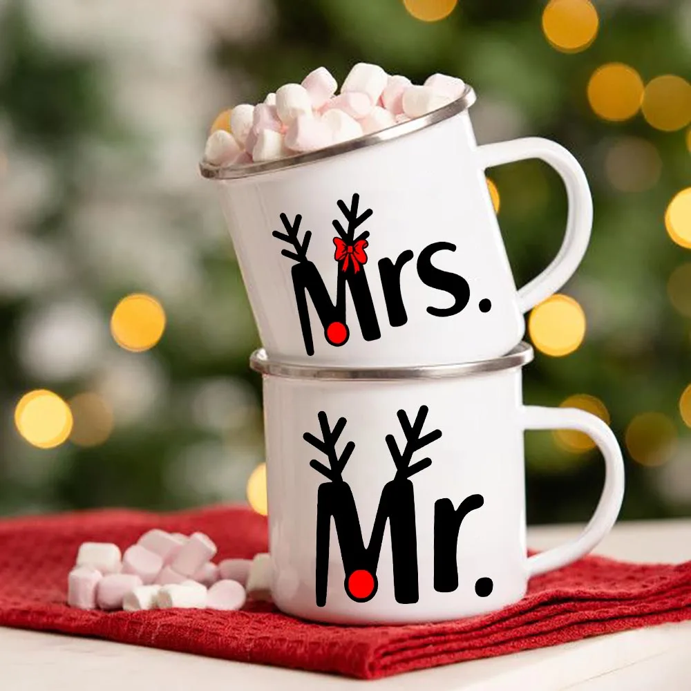 

Mr and Mrs Enamel Coffee Mugs Wedding Party Beer Drink Water Cups Creative Breakfast Dessert Milk Cup Bride and Groom Gift Mug