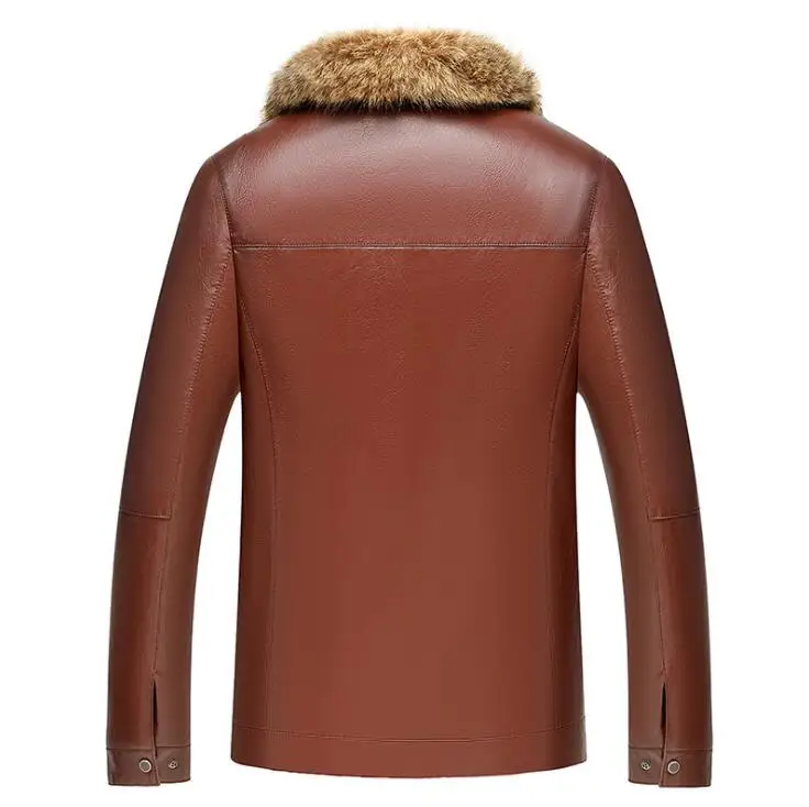 Мужское пальто из натуральной овечьей кожи с воротником меха енота в деловом