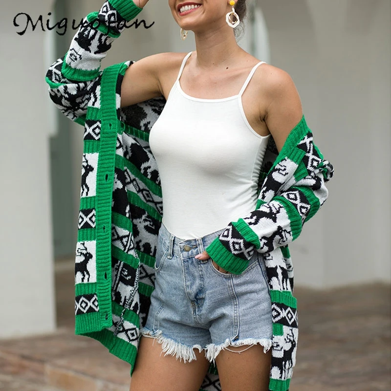 Miguofan women cardigans sweaters elegant christmas plus size outwear autumn winter coats button pocket cardigan |