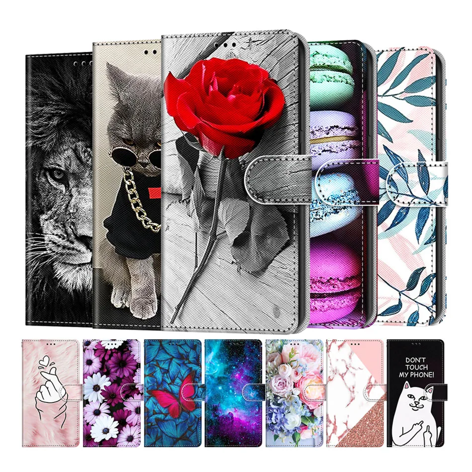 Wallet Flip Case For Samsung S5 S6 S7 S8 S9 S10 S10E S20 Plus Cover Flower Cat Fundas Cover For iPhone 6 6S 7 8 Mobile Phone Bag