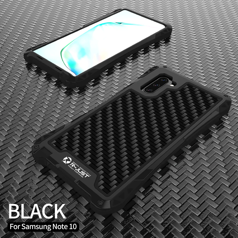 All Black R-JUST чехол для samsung Galaxy Note 10 Plus, Алюминиевый противоударный чехол из углеродного волокна для samsung Note 10 Plus S10 Shell - Цвет: All Black