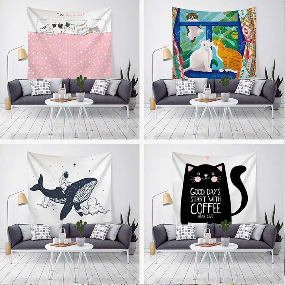 

Cute Animal Tapestry Wall Hanging Dormitory Home Textile Whale Cloth Plant Fabric Blanket Yoga Mat Corridor Mural Decoration