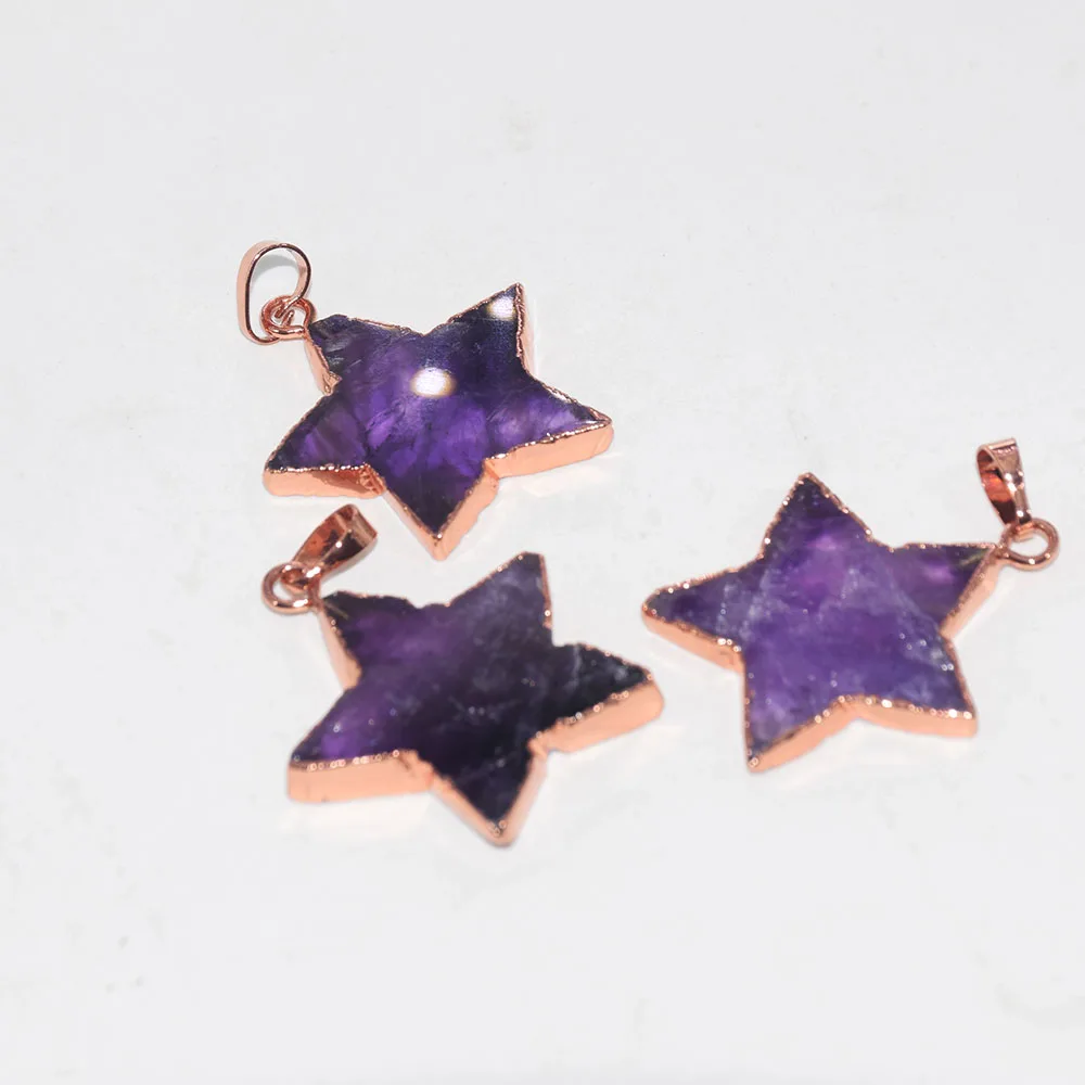

Natural Purple Amethysts Stone Star Pendant Women 2021 Carved Chakra Romantic Style crystal quartz necklace pendants for female