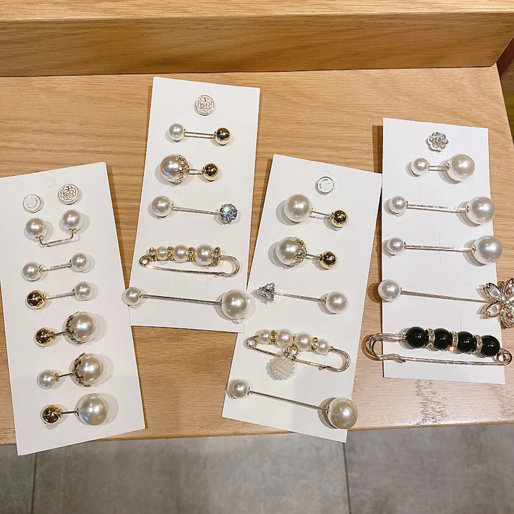 Brooch Set Big Beads Fashion Clothing Brooches for Women Pearl Lapel Pin Sweater Dress Pins Badge Buckle Accessories | Украшения и