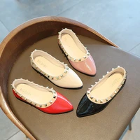 size 26 35 red girl shoes pointed toe slip on shoes for girl princess shoe children rivets boat shoes shallow black flats shoes