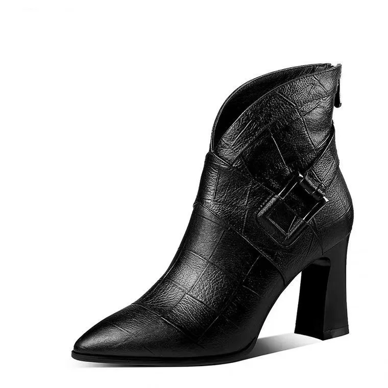 Sexy Women Boots 2021 Autumn and Winter V-Neck High Heels Ankle Shoes Boots Leather Booties Feminina Woman Wedding Party Shoes