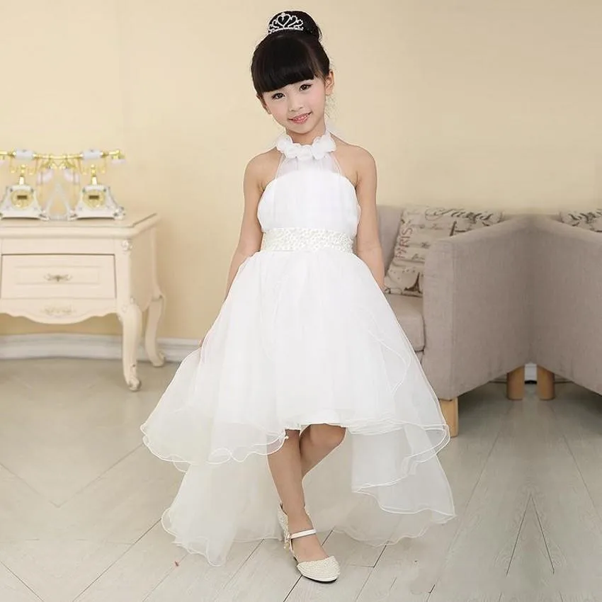 Топ с лямкой на шее тюлевые Платья цветочным узором для девочек пляжа свадебной