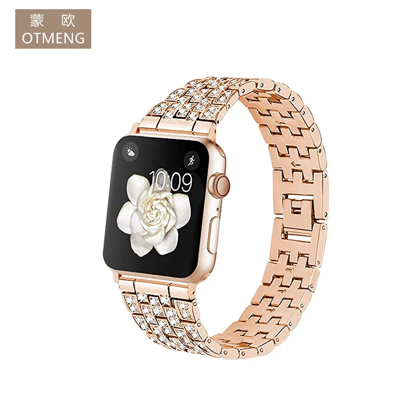 OTMENG металлический ремешок для Apple Watch серии 5 бриллиантовое кольцо 38 мм 42 браслет