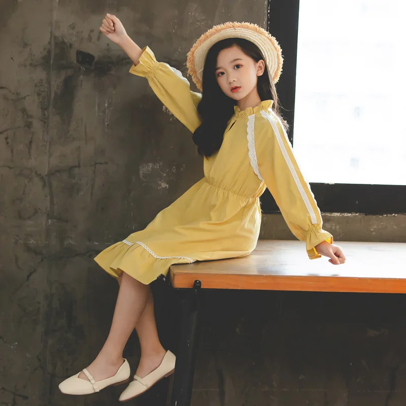 Осеннее хлопковое платье для девочек праздничные платья принцессы с длинным