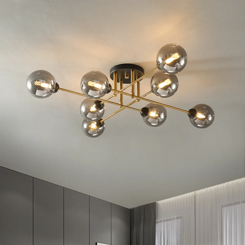 Nordic ring ceiling light Multiple Rod Metal LED glass lamp Postmodern Black and Gold 8 Heads for Dining Room flush mount light