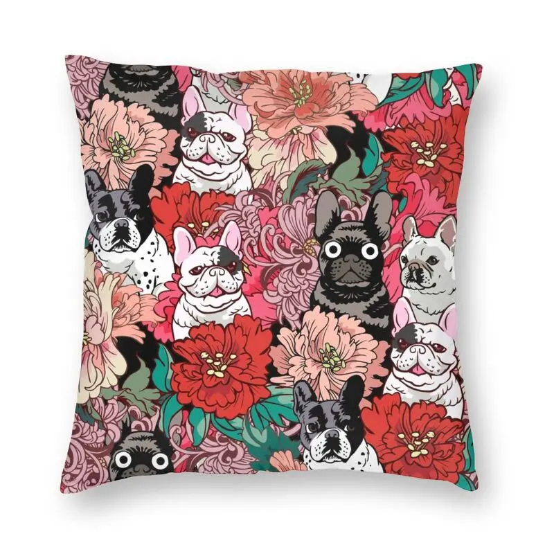 

Наволочка с изображением французского бульдога и цветов