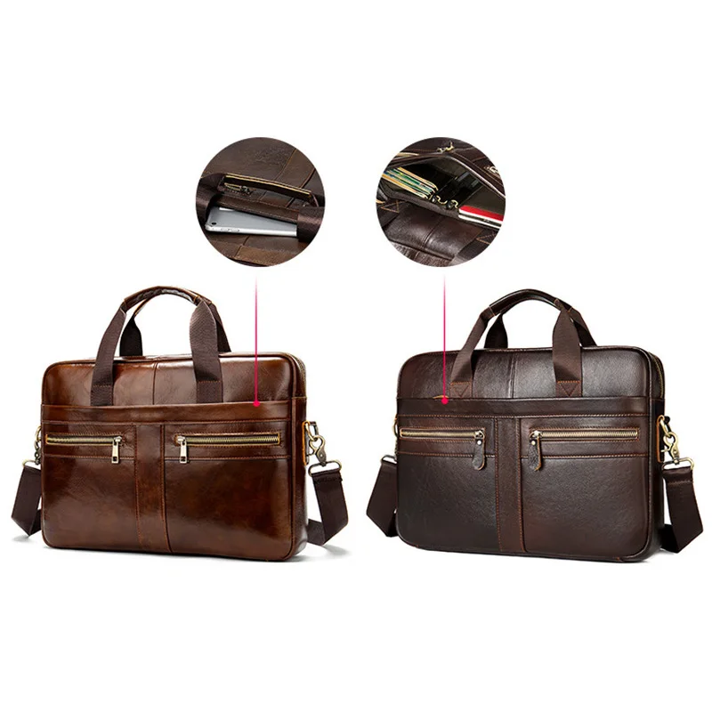 Men's Larger Capacity Briefcase Business Shoulder Leather Bags Crossbody Handbags Office Travel Documents Phones Storage Pouch