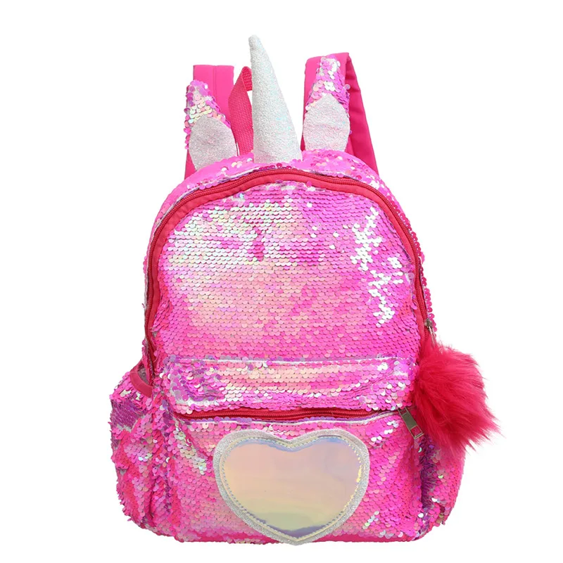 small rose pink Большой блестящий Единорог, женские рюкзаки, голограмма, сердце, холст, школьный ранец для девочки-подростка, на молнии, для путешествий, рюкзаки, Mochilas - Цвет: small rose pink