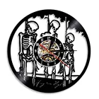 Настенные часы с тремя черепами на веревке, скелеты из натуральной виниловой пластинки, Хэллоуин, подвесные, высокий домашний декор, светодиодный ночник