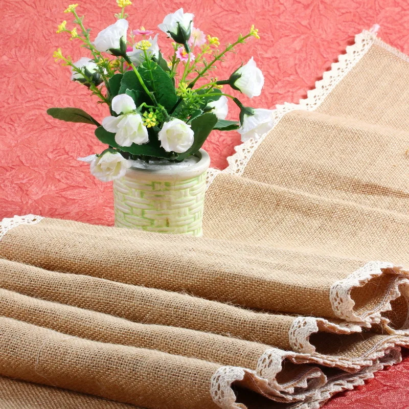 

Кружевная джутовая настольная дорожка из мешковины, украшение для свадьбы, праздника, вечеринки, праздника, украшение для обеденного стола,...