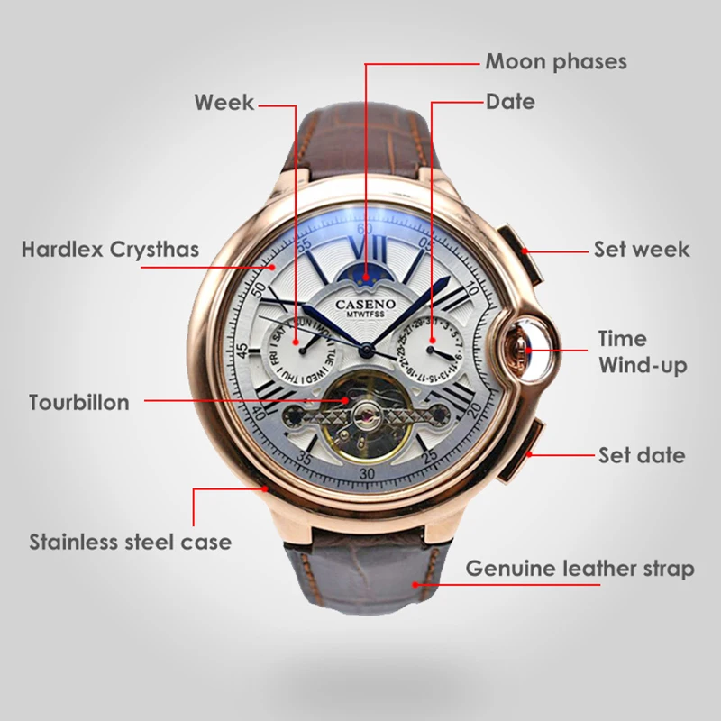 

Top Brand Luxury Watch Joker Tourbillon Automatic Rose Gold Watch Men Stainless Steel Waterproof Business Mechanical Wristwatch