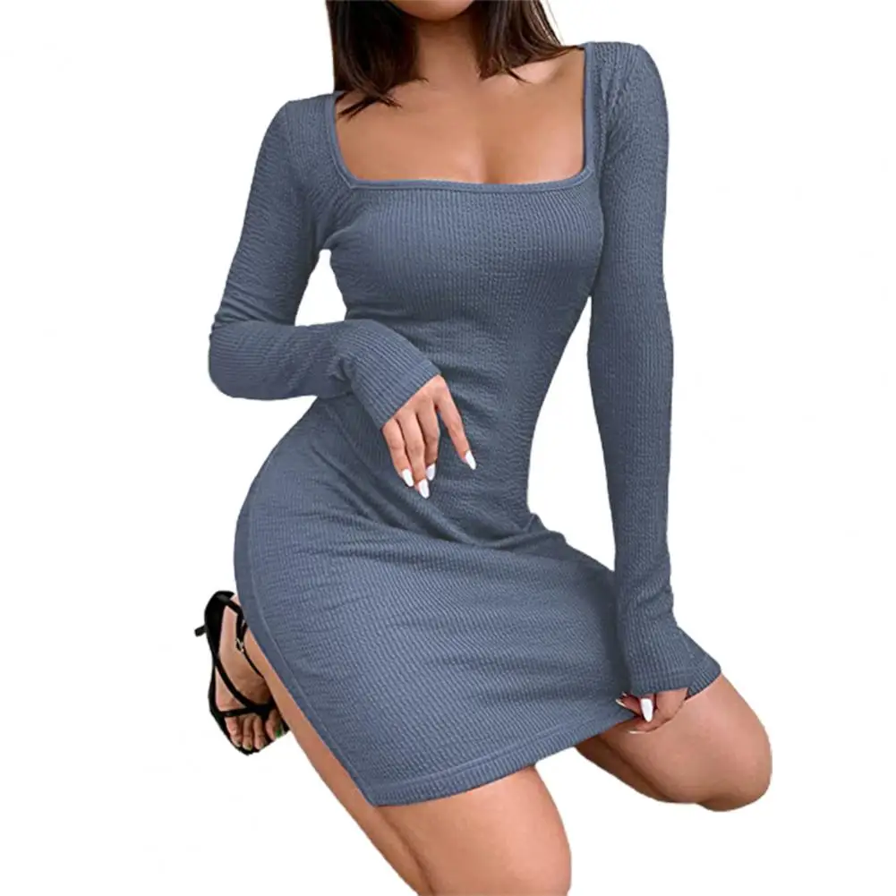 Женское трикотажное мини-платье с низким вырезом и квадратным - купить по
