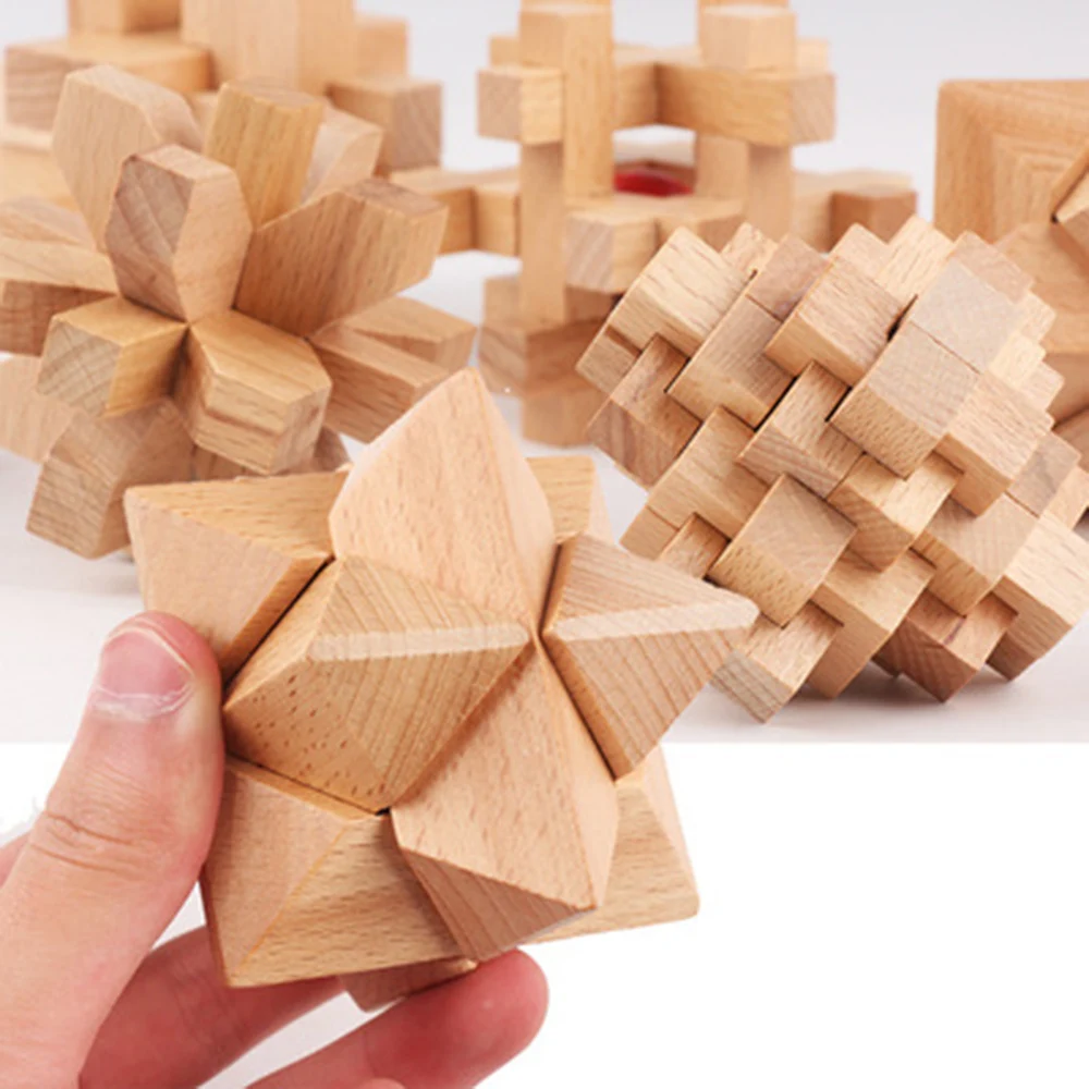 

6pcs Wooden Blocks Brain Teaser Puzzles Set 3D Interlocking Wood Jigsaw Games - Ideal Mind Toys and Gift for Kids and Teens