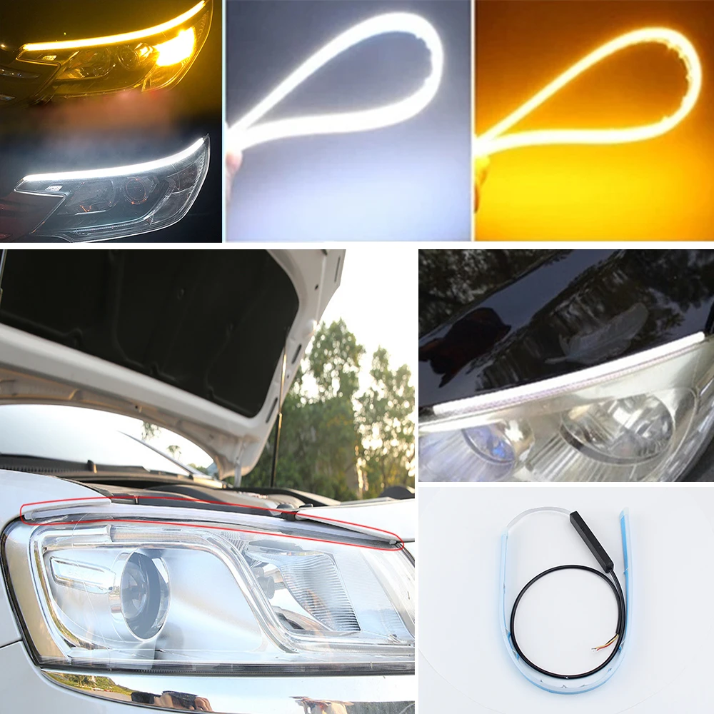 CO LIGHT светодиодный DRL 30 45 60 см дневные ходовые огни Гибкая мягкая трубка направляющая автомобильная светодиодная лента белый указатель поворота желтый Водонепроницаемый 12 В