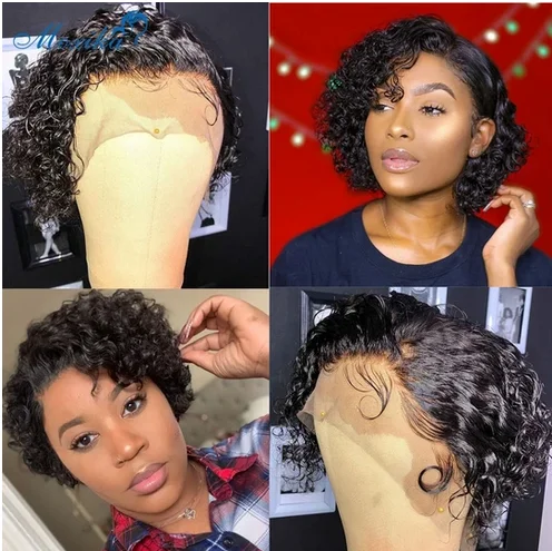 

Short Bob Curly Hair Wigs Pixie Cut Brazilian Human Hair For Black Women Natural Black Remy Wig 150% Density Glueless Side Part