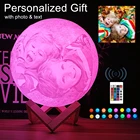 Фото на заказ 3D печать Луна ночной Светильник Новинка лампа USB Перезаряжаемый Настольный Декор сенсорныйдистанционный 216 цветов лусветильник