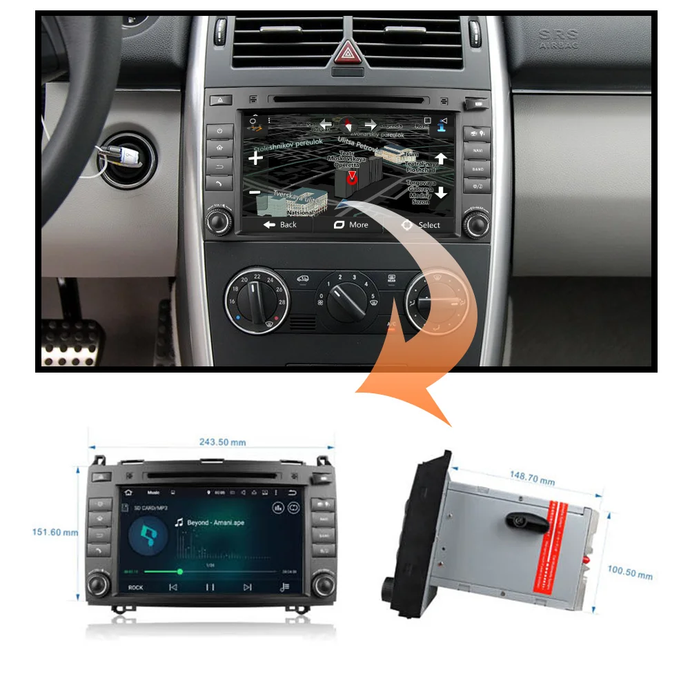 Eunavi 2 Din Android 9 Car multimedia DVD Radio GPS For Mercedes/Benz C Class W203 2004-2007 C200 C230 C240 C320 C350 CLK W209 | Автомобили