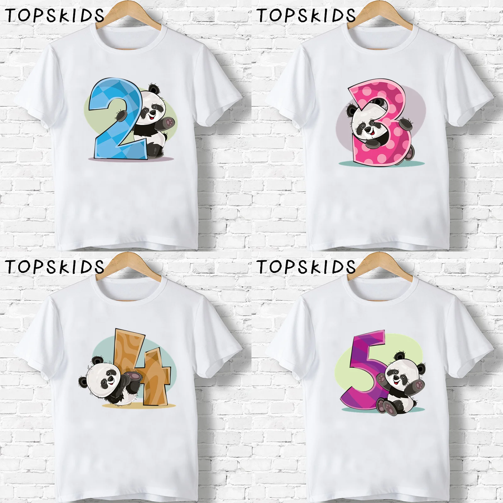 

2020 Boys/Girls Happy Birthday Panda Number 1-9 Bow Print T shirt Baby Cartoon Funny T-shirt Kids Present Clothes