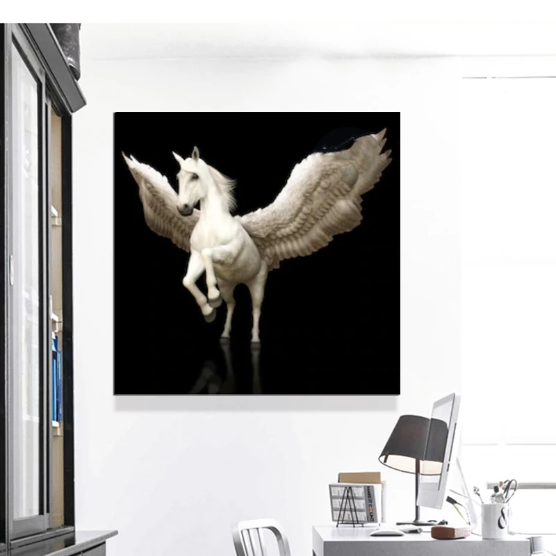 Картины на холсте с изображением белых крылатых лошадей без рамки | Дом и сад