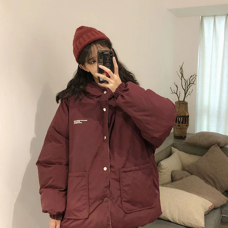 

Two-sided Cotton-padded Jackets 2021 New Women Winter Clothing Oversize Tooling Korean Style Simple Bread Clothes Keep Warm Coat